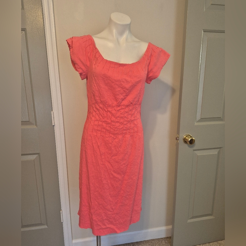 Theory Ashby Minimalist Chic Style Linen Stretch Blend Pintuck Sheath Dress(8)